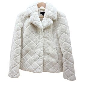 Halogen Ivory‎ Faux Fur Quilted Coat Jacket Womens S Winter Warm White Girl Soft